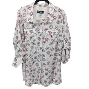 Karl Lagerfeld Paris Blouse Womens XL White Travel French Roll Tab Sleeve Top